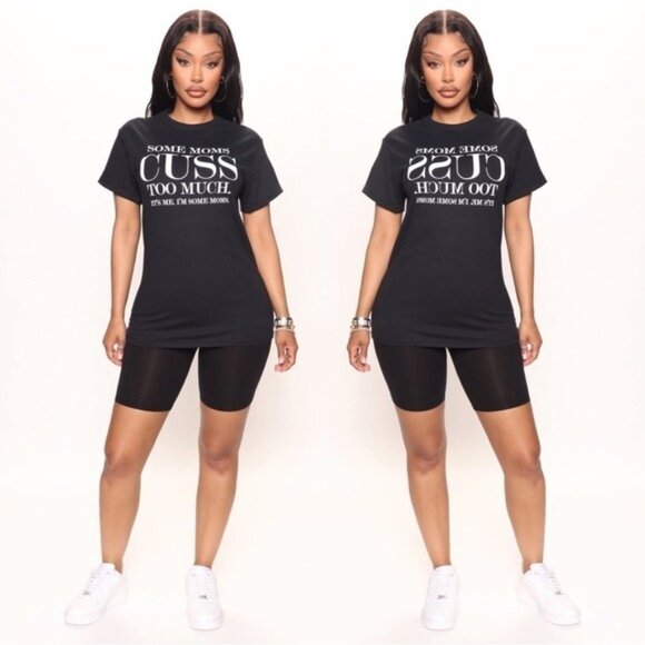 Fashion Nova ✦ Some Moms Cuss Too Much Graphic Tee ✦ Black Cotton Crew Neck S NW - Picture 2 of 14